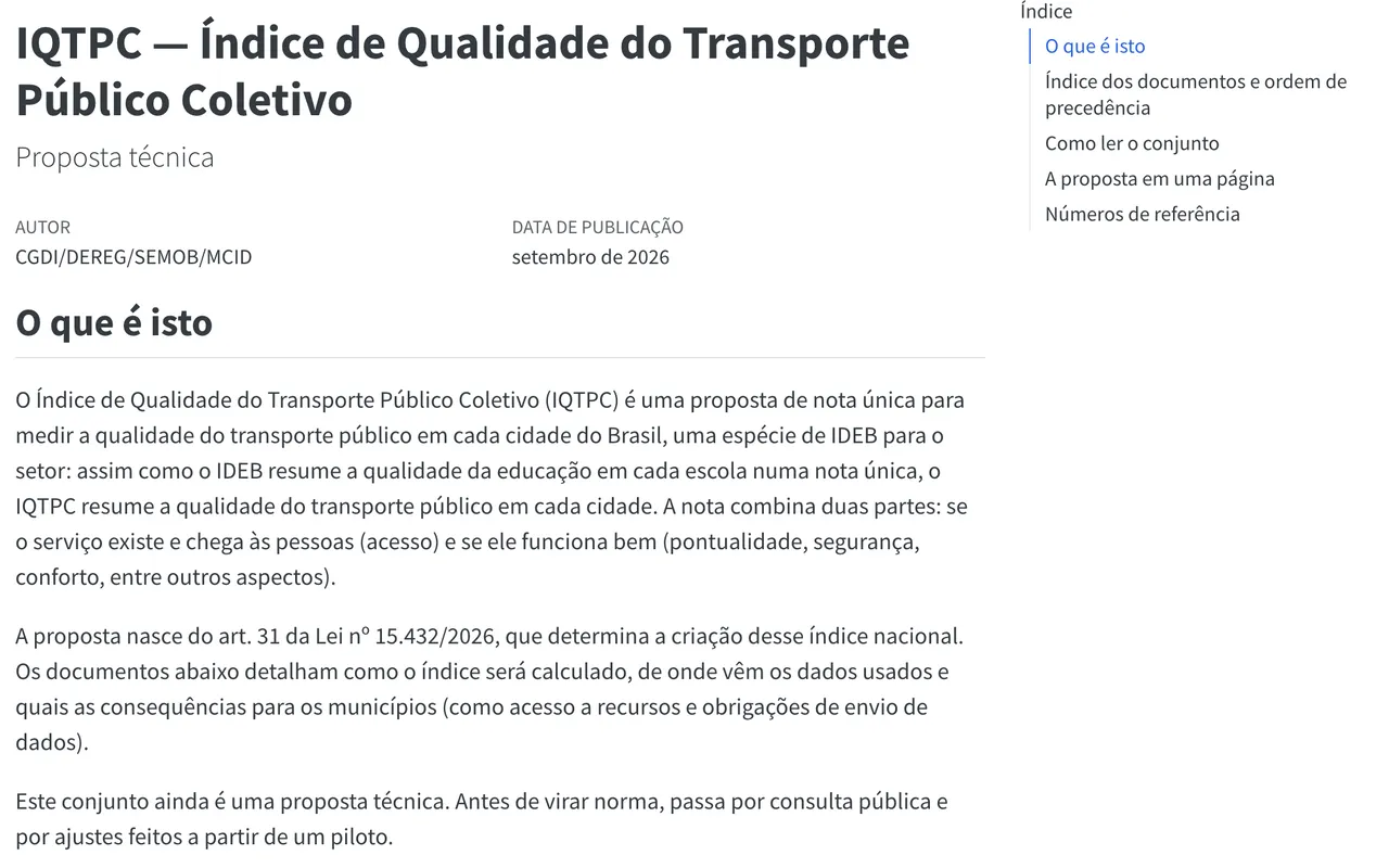 Título e índice da publicação do IQTPC