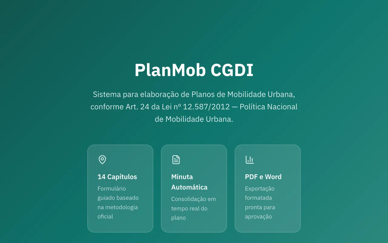 Apresentação do sistema PlanMob CGDI na tela de acesso